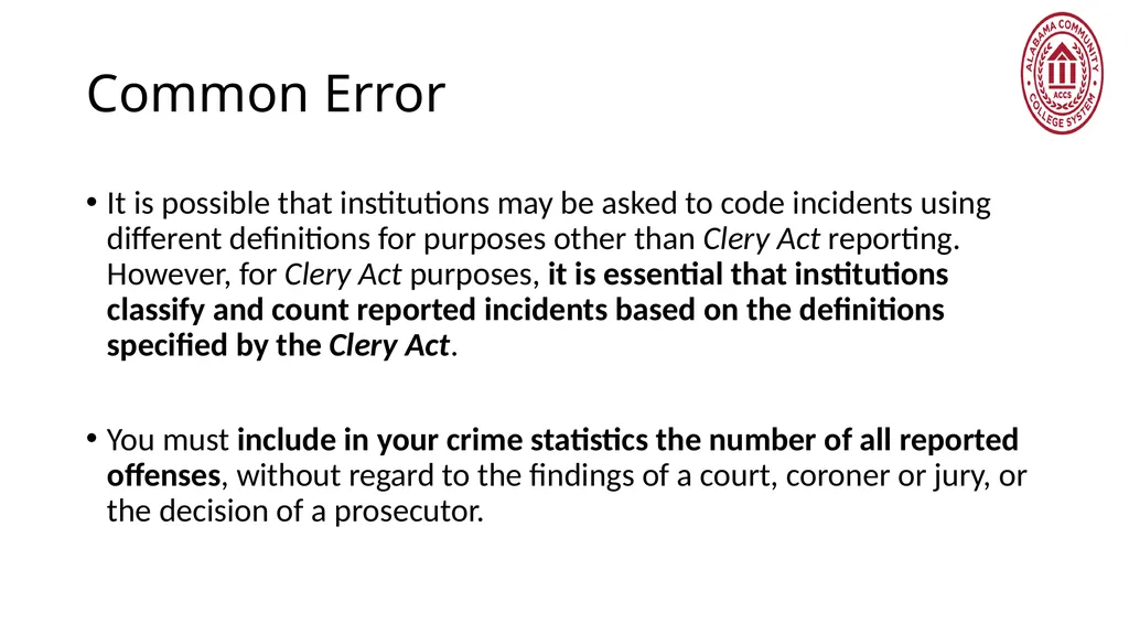 Crime Statistics Classifying and Counting Clery - slide 13 of 146