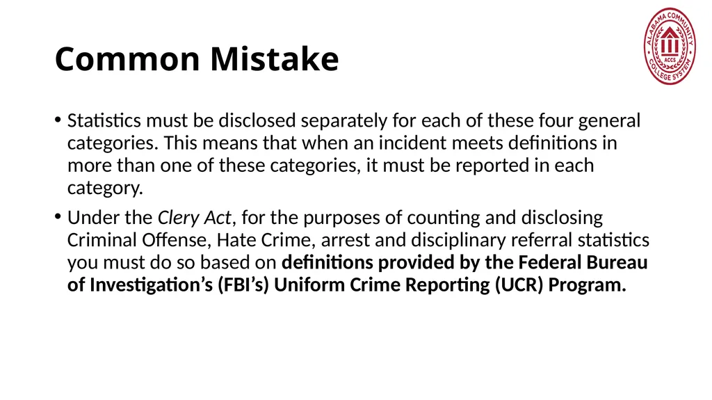 Crime Statistics Classifying and Counting Clery - slide 12 of 146