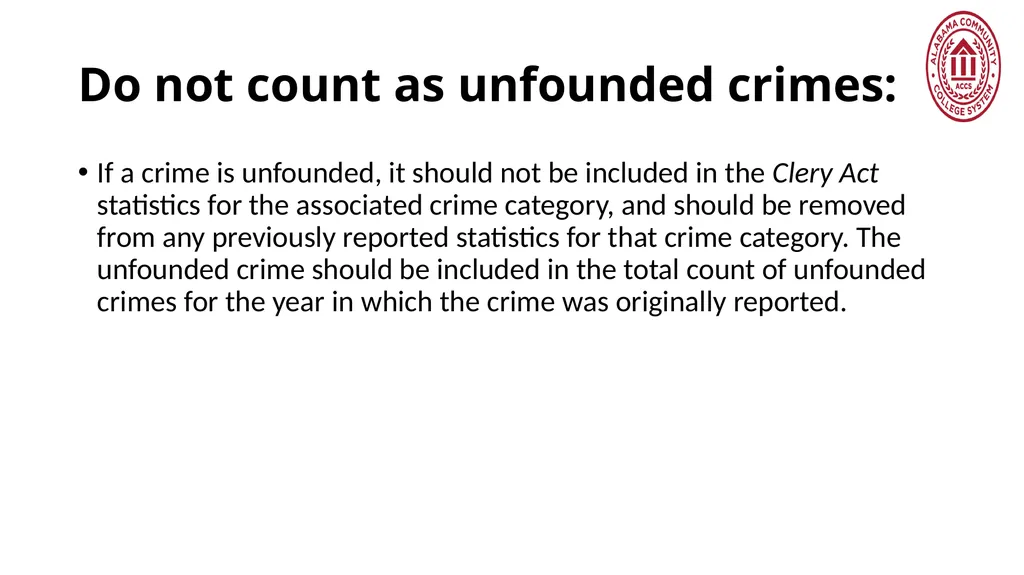 Crime Statistics Classifying and Counting Clery - slide 145 of 146