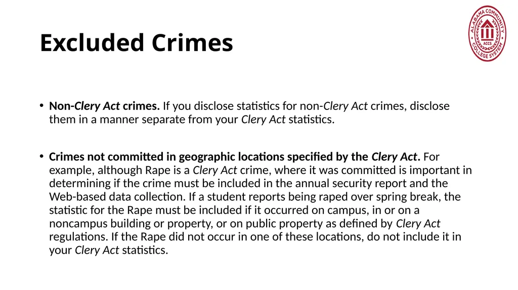 Crime Statistics Classifying and Counting Clery - slide 146 of 146