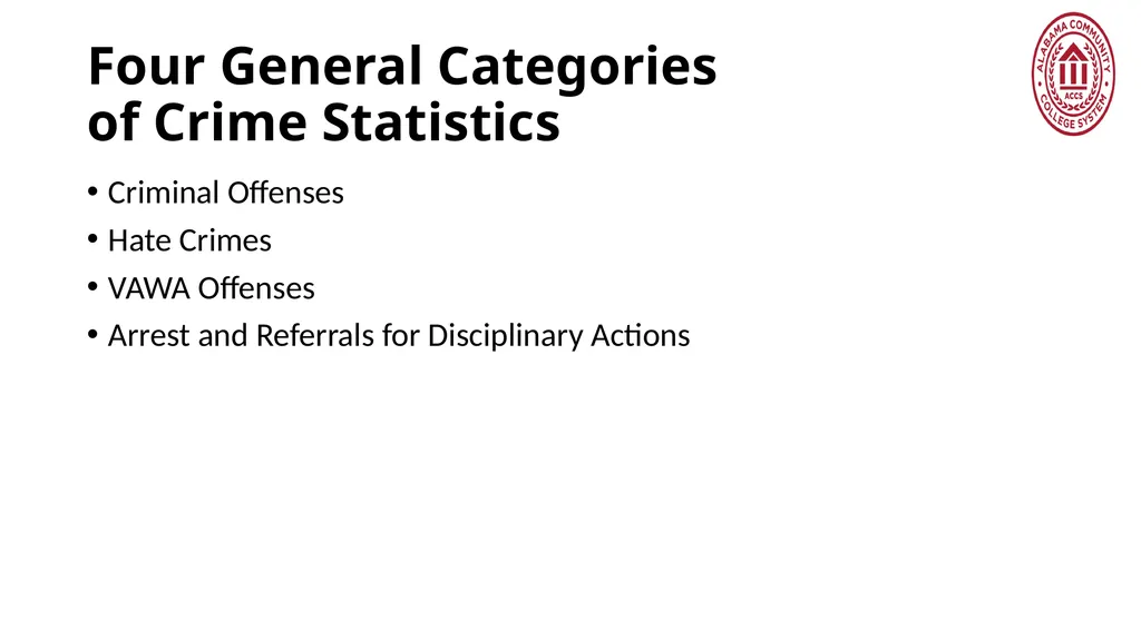 Crime Statistics Classifying and Counting Clery - slide 2 of 146