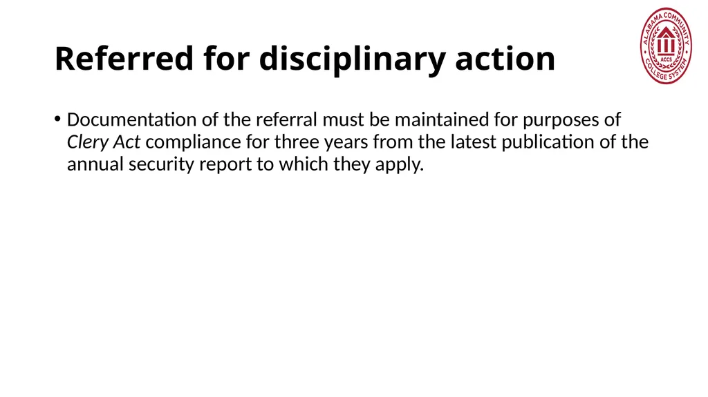 Crime Statistics Classifying and Counting Clery - slide 120 of 146