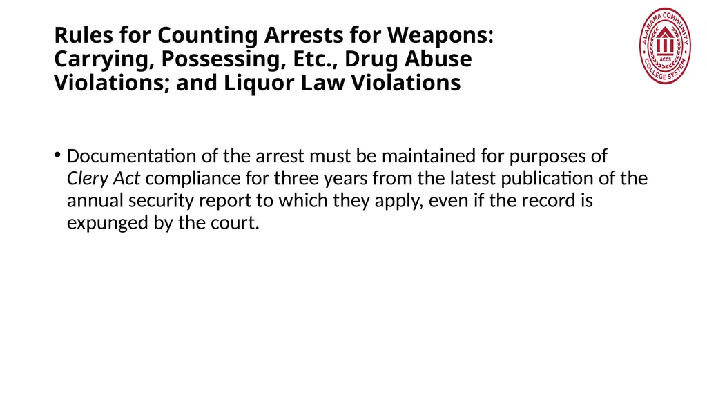 Crime Statistics Classifying and Counting Clery - slide 118 of 146