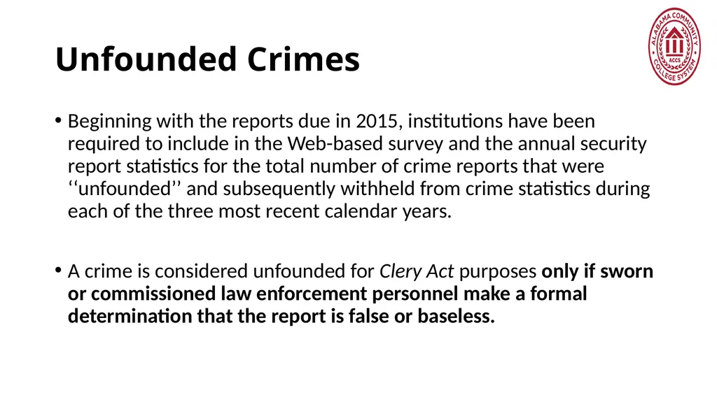 Crime Statistics Classifying and Counting Clery - slide 134 of 146