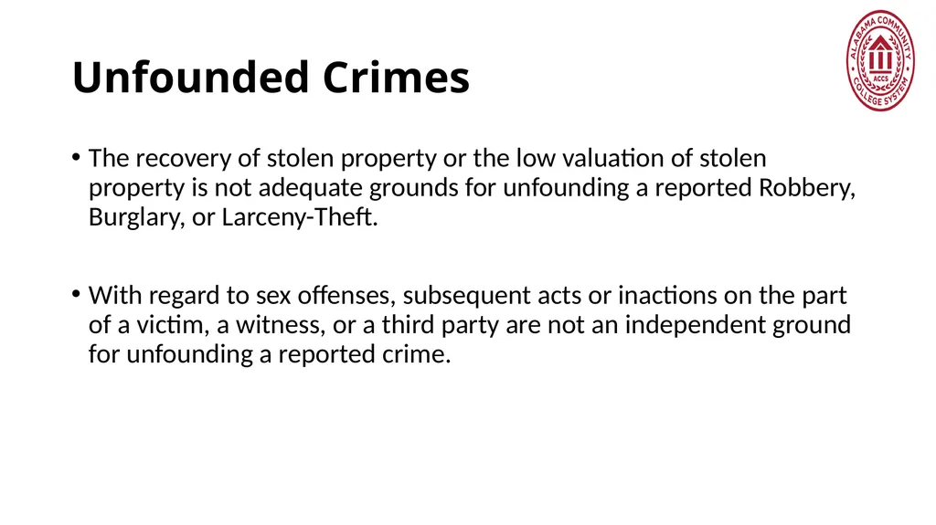 Crime Statistics Classifying and Counting Clery - slide 136 of 146