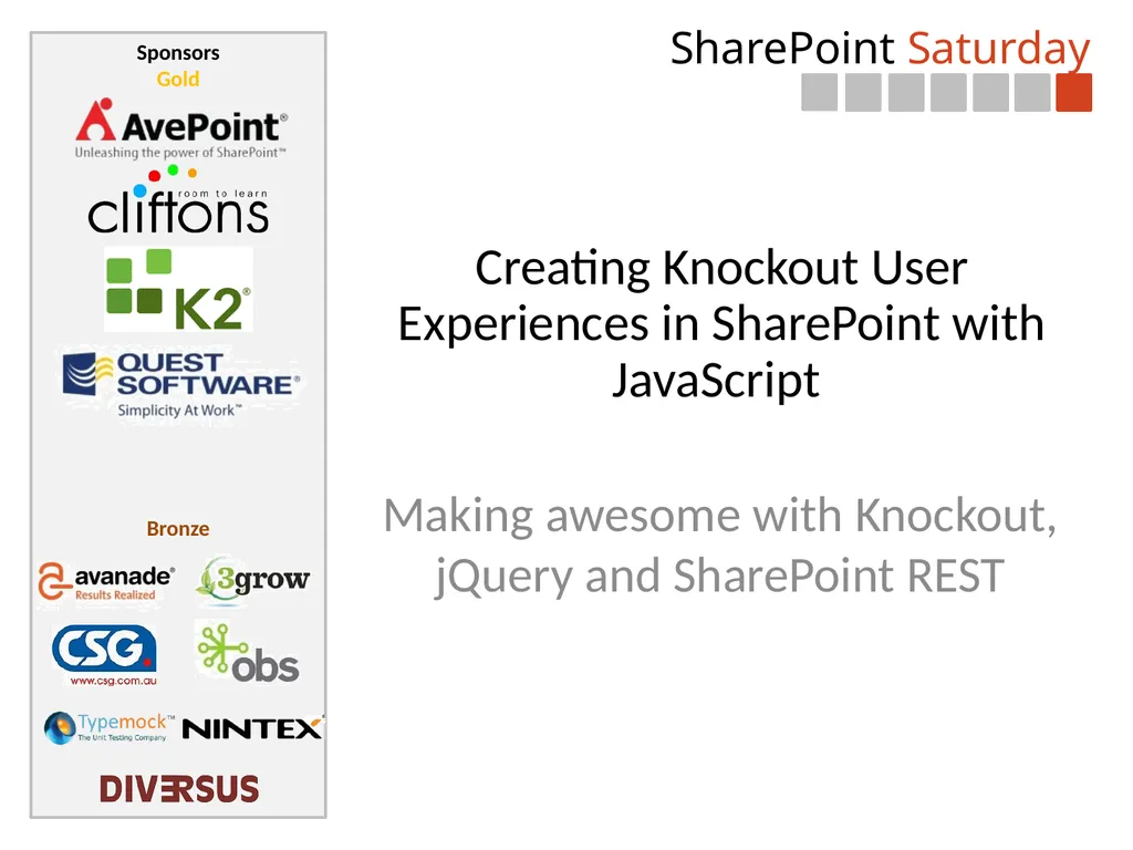 Creating Knockout User Experiences in SharePoint - slide 1 of 21