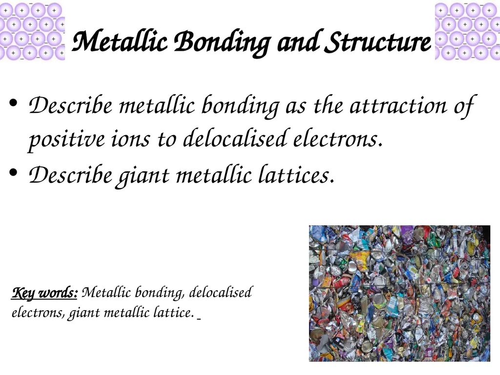 Metallic Bonding and Structure Describe metallic - slide 1 of 19