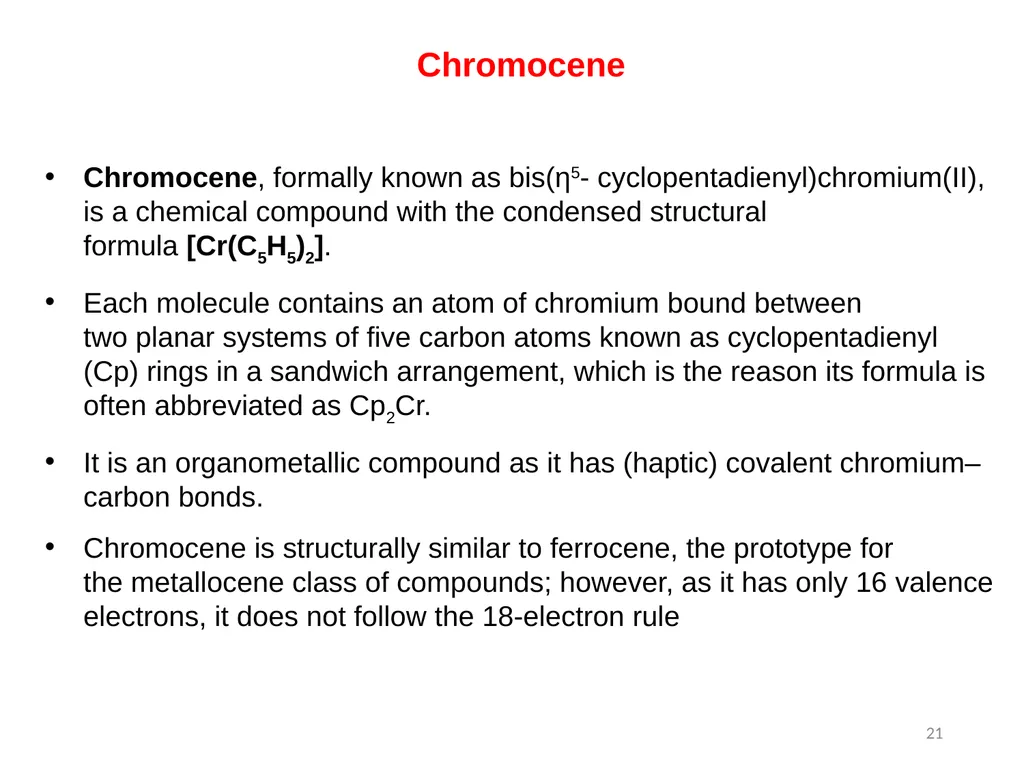 Transition metals organometallic compounds 1 - slide 21 of 25