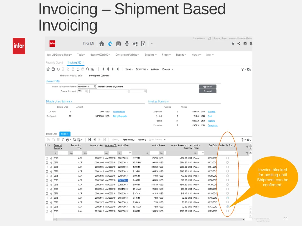 Learn Infor LN 10.2.1 Invoicing Ramamurthy Mahesh - slide 21 of 23