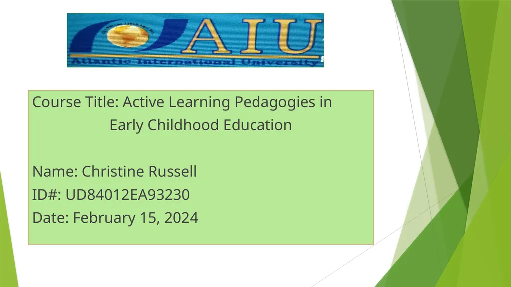Course Title: Active Learning Pedagogies in Early - slide 1 of 45