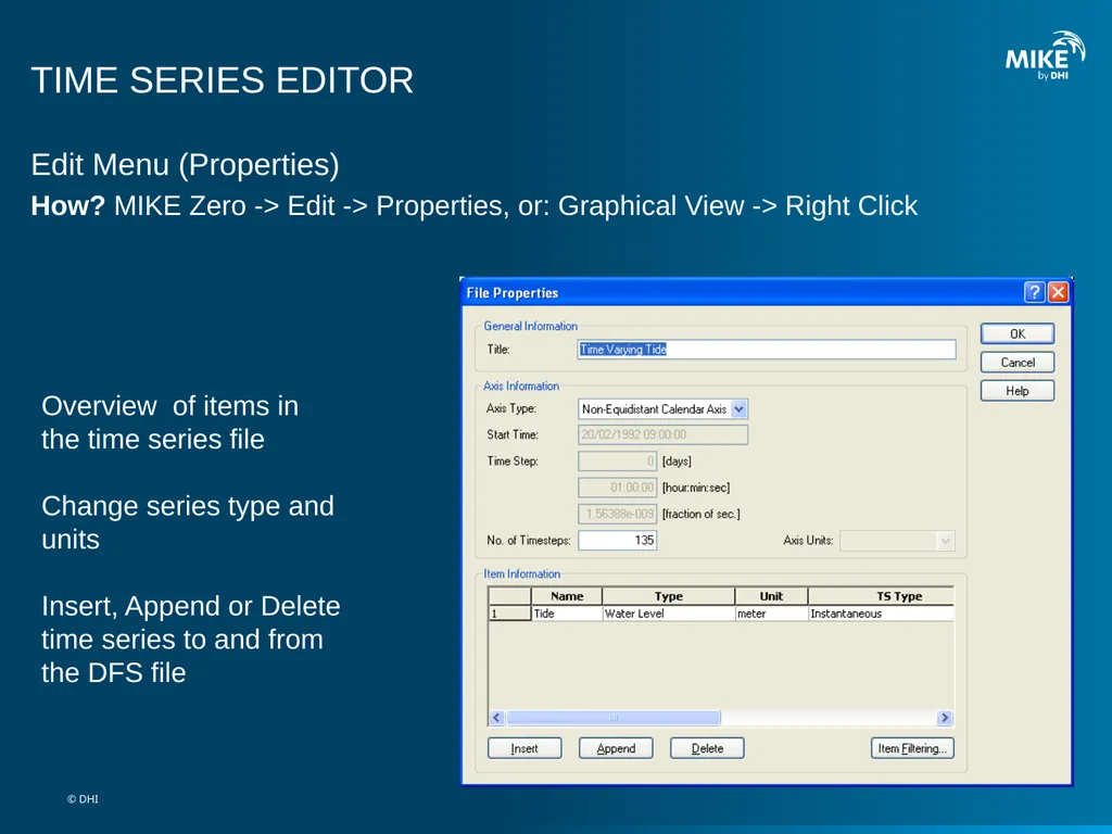 MIKE 11 Time Series Editor © DHI TIME SERIES - slide 5 of 12