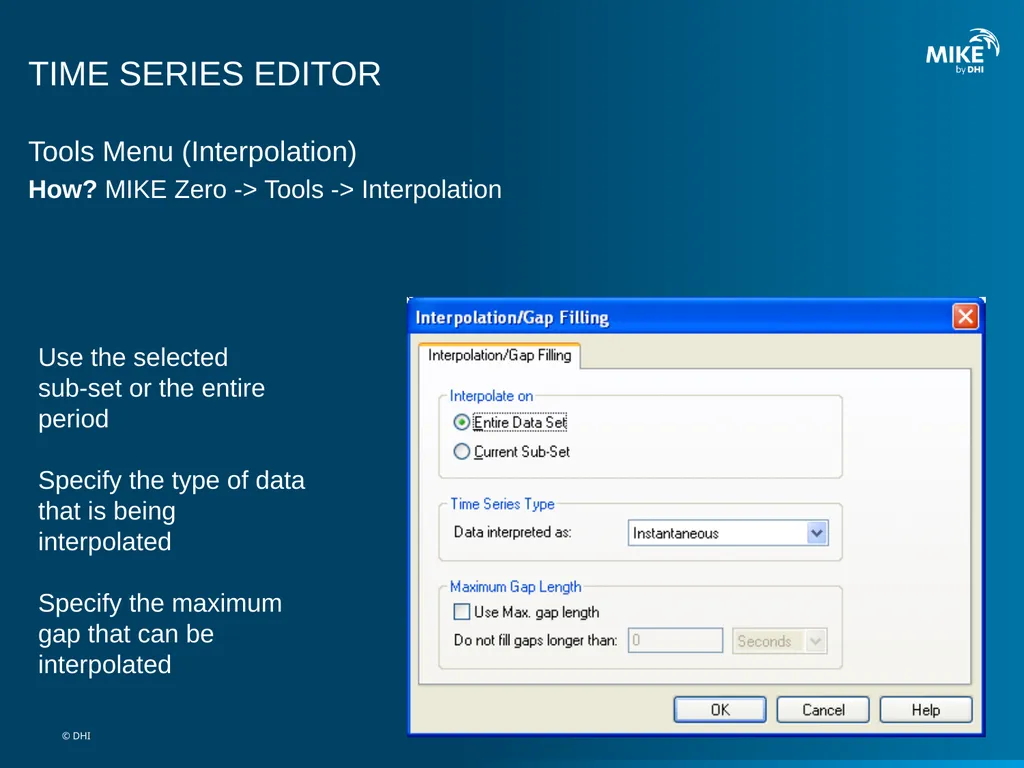 MIKE 11 Time Series Editor © DHI TIME SERIES - slide 9 of 12