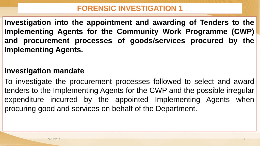COMMUNITY WORK PROGRAMME AUDIT OUTCOMES PORTFOLIO - slide 16 of 26