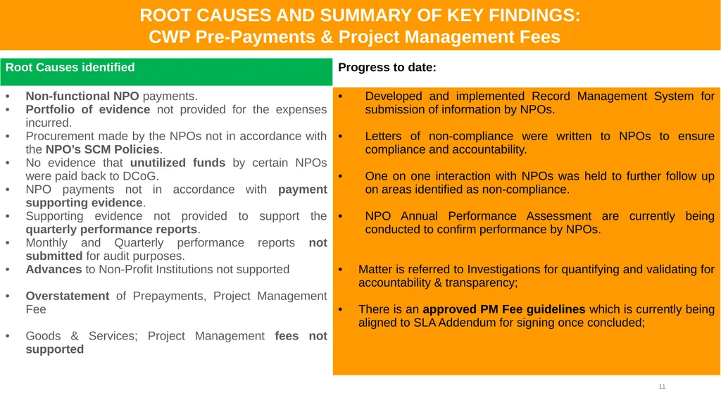 COMMUNITY WORK PROGRAMME AUDIT OUTCOMES PORTFOLIO - slide 11 of 26