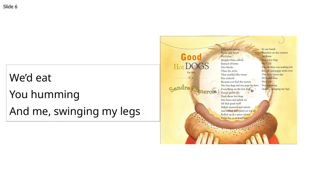 “Good Hot Dogs” by Sandra Cisneros Writing Week 1, - slide 7 of 7