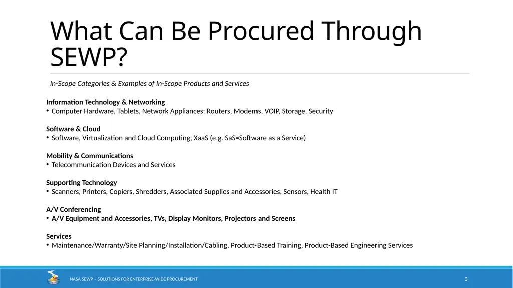 NASA SEWP Solutions for Enterprise-Wide - slide 3 of 17