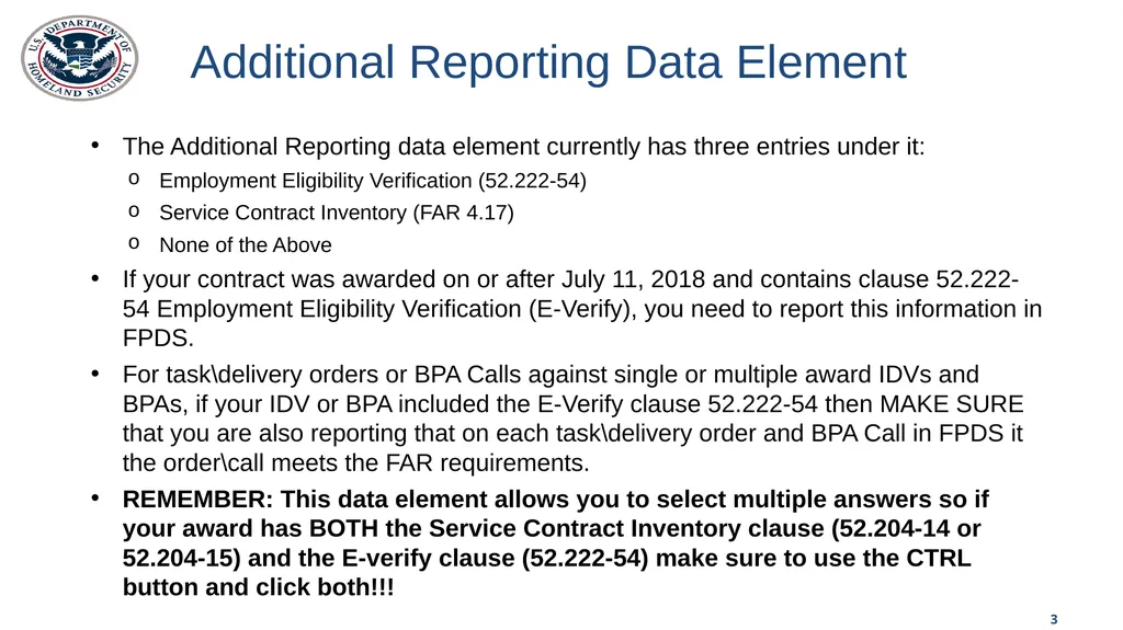 Additional Reporting Employment Eligibility - slide 3 of 6