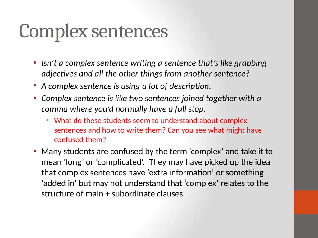 Sentence types Students’ typical confusions and - slide 4 of 9