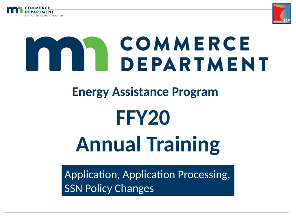 Energy Assistance Program FFY20 Annual Training - slide 1 of 58