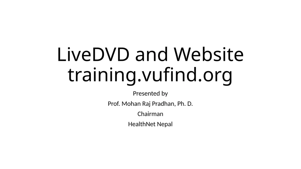 LiveDVD and Website training.vufind.org Presented - slide 1 of 11