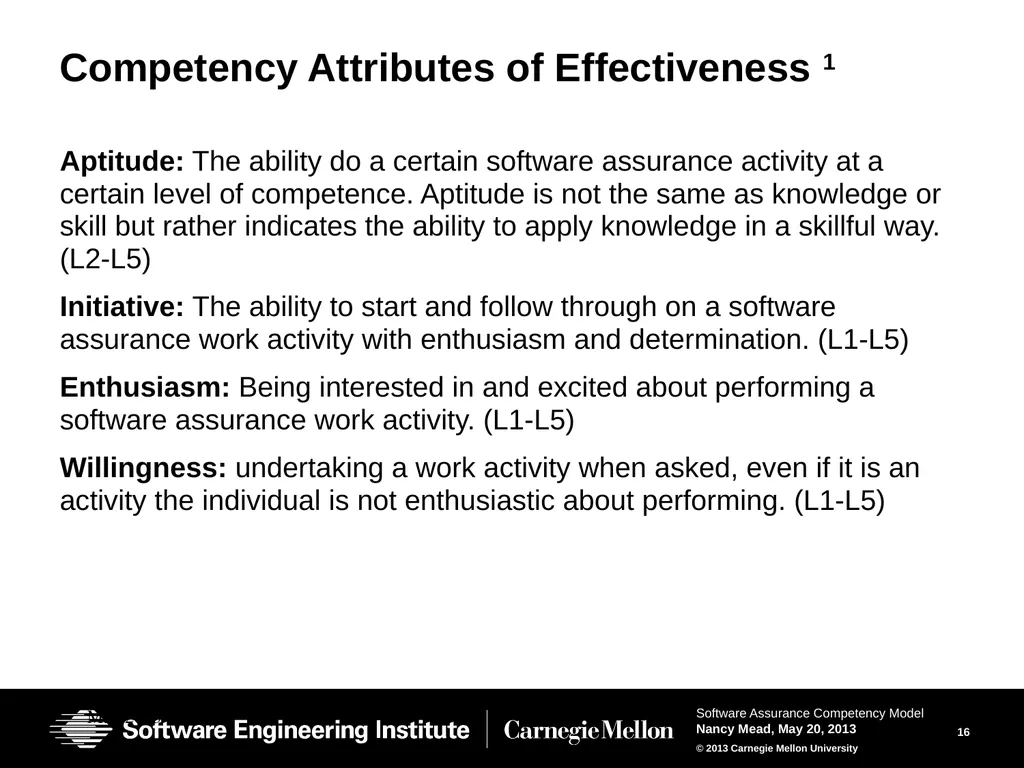 The Software Assurance Competency Model: A Roadmap - slide 16 of 31
