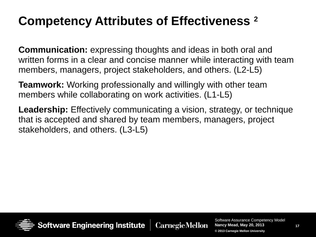 The Software Assurance Competency Model: A Roadmap - slide 17 of 31
