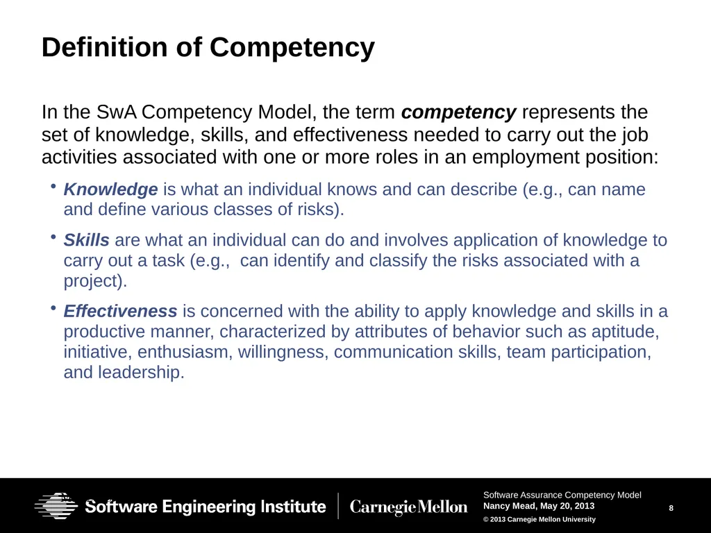 The Software Assurance Competency Model: A Roadmap - slide 8 of 31