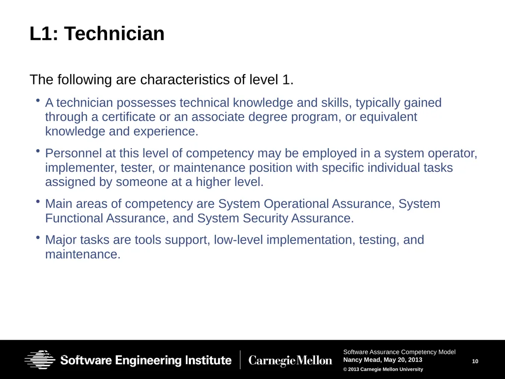 The Software Assurance Competency Model: A Roadmap - slide 10 of 31
