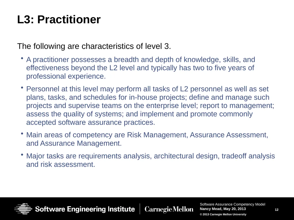 The Software Assurance Competency Model: A Roadmap - slide 12 of 31