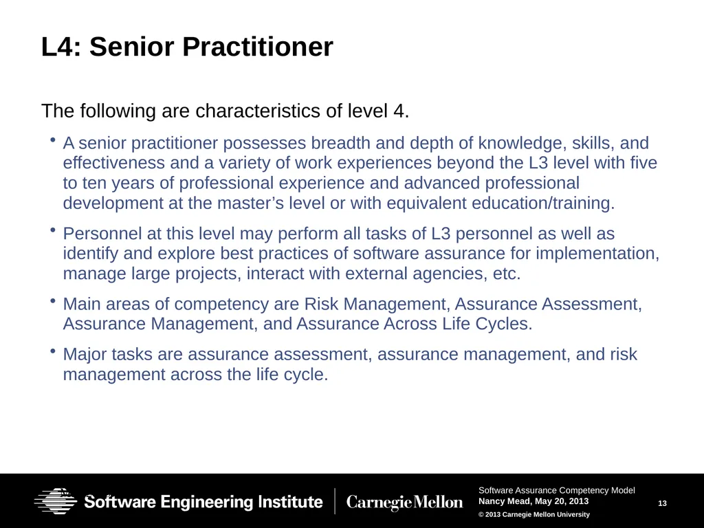 The Software Assurance Competency Model: A Roadmap - slide 13 of 31