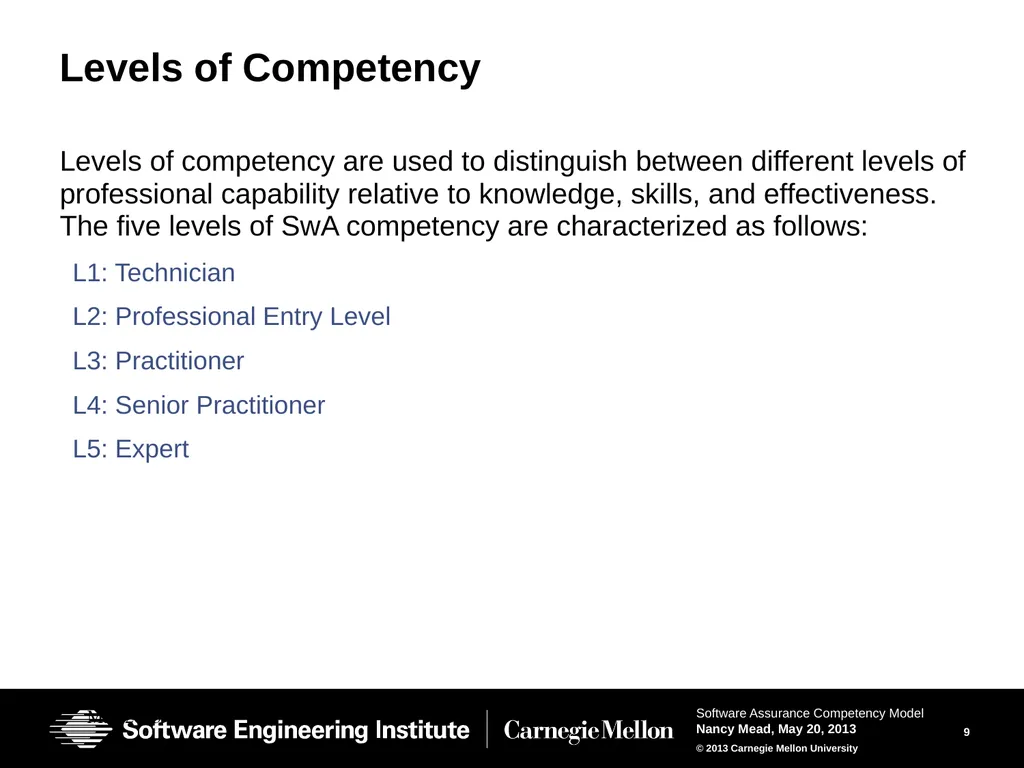The Software Assurance Competency Model: A Roadmap - slide 9 of 31