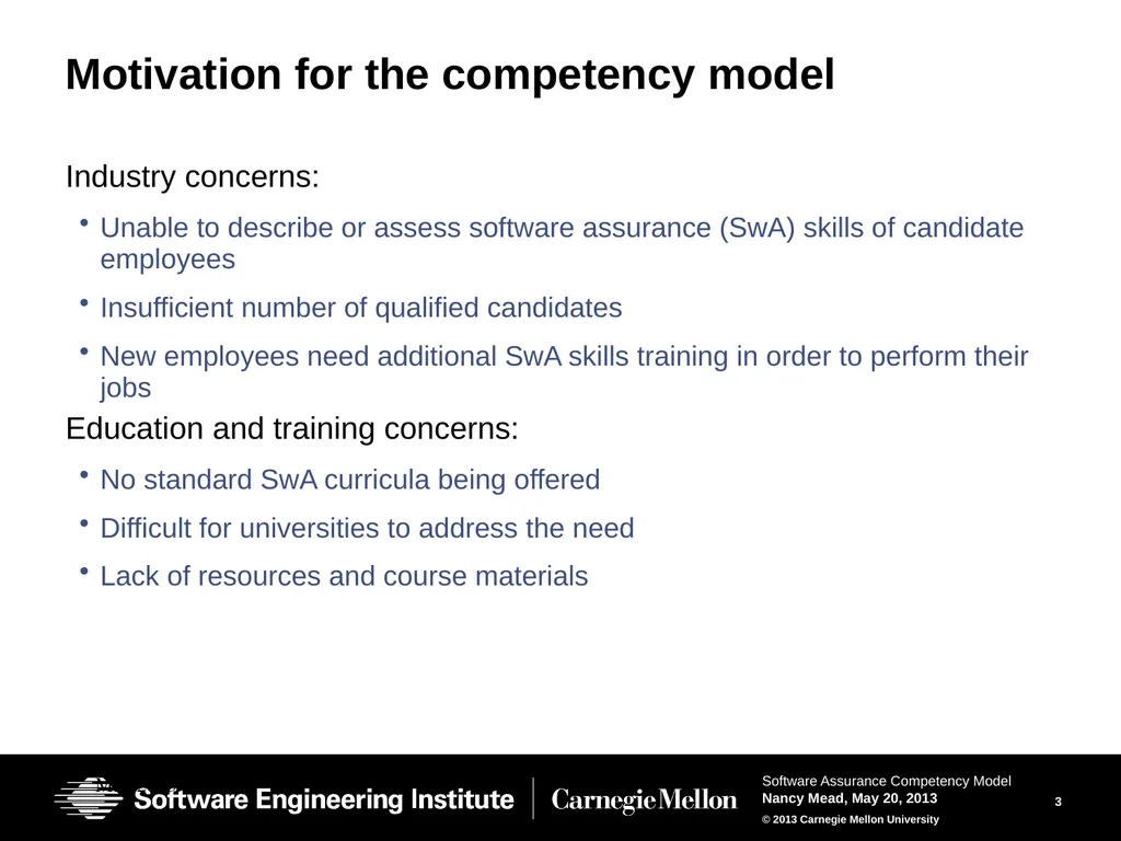 The Software Assurance Competency Model: A Roadmap - slide 3 of 31