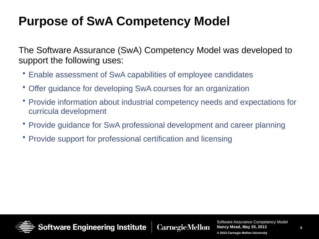 The Software Assurance Competency Model: A Roadmap - slide 5 of 31