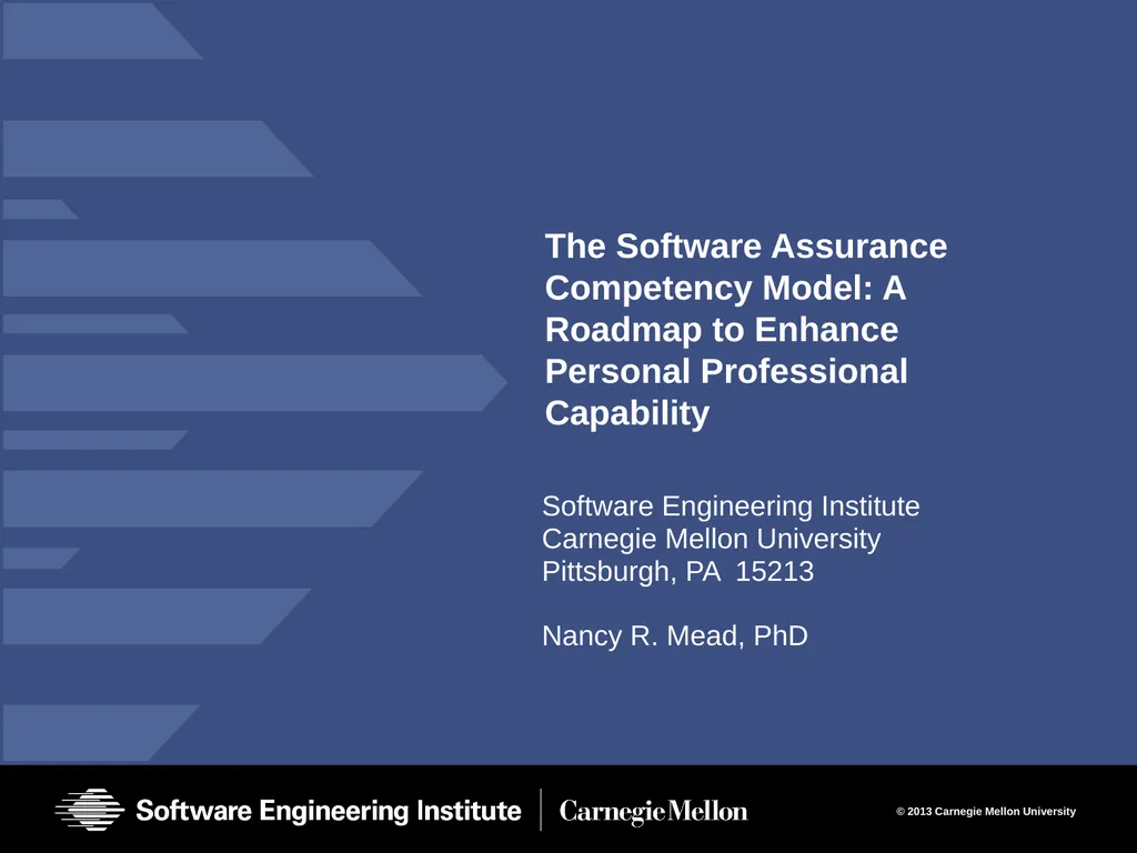 The Software Assurance Competency Model: A Roadmap - slide 1 of 31