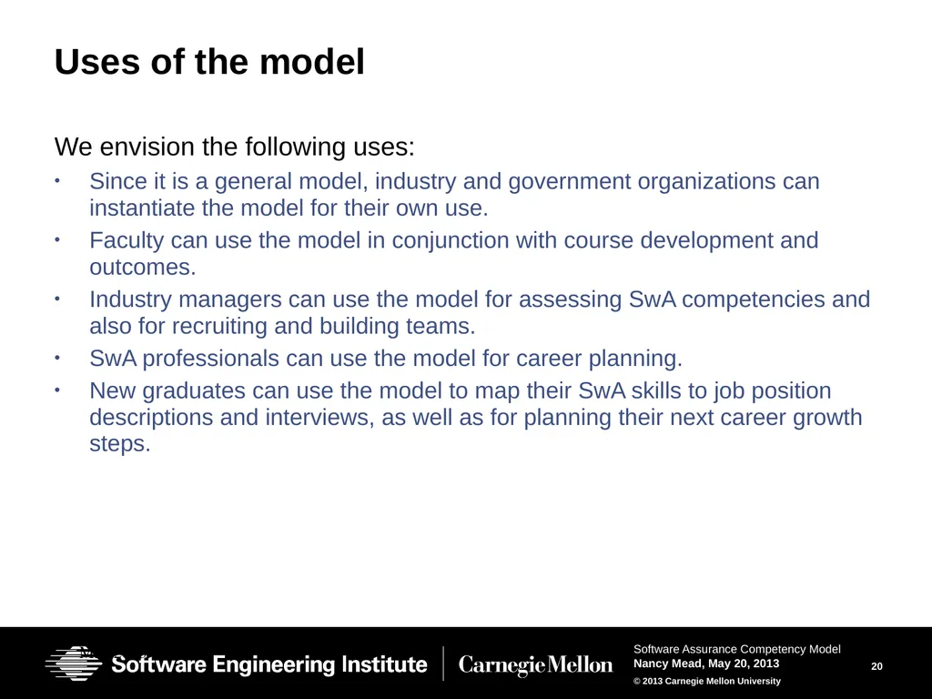 The Software Assurance Competency Model: A Roadmap - slide 20 of 31