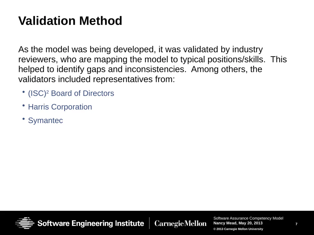 The Software Assurance Competency Model: A Roadmap - slide 7 of 31