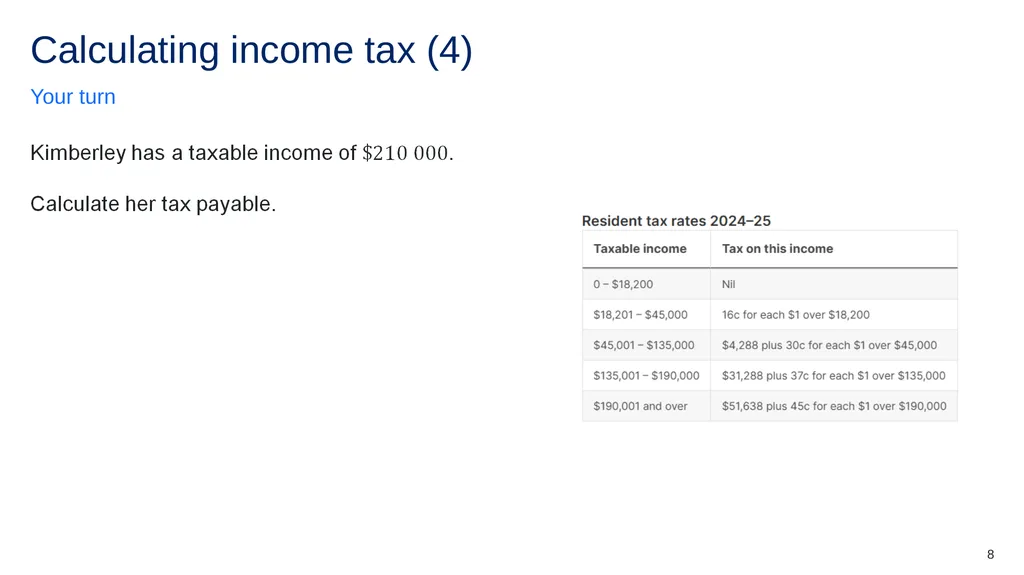 Calculating income tax Mathematics Standard – - slide 8 of 16