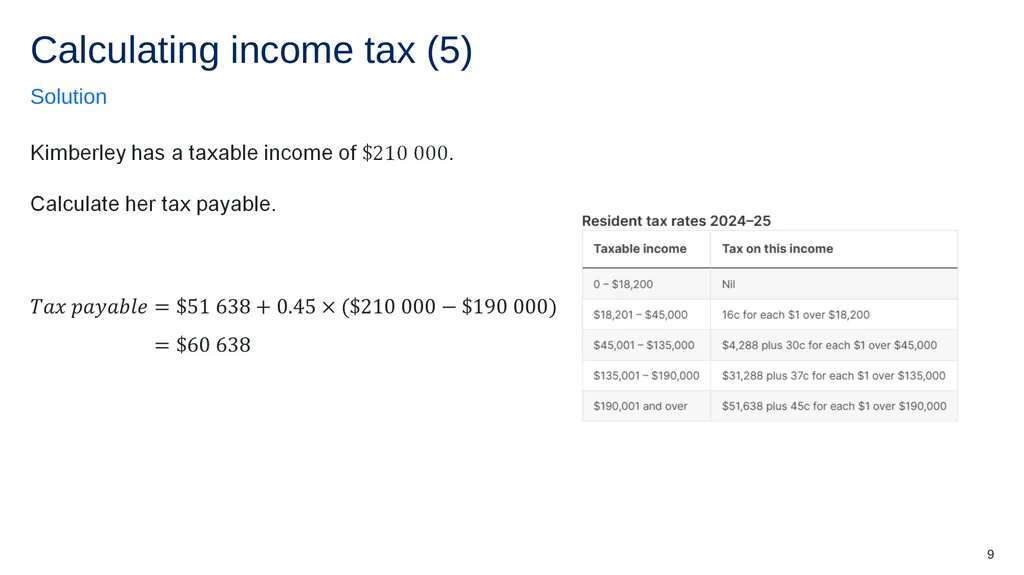 Calculating income tax Mathematics Standard – - slide 9 of 16