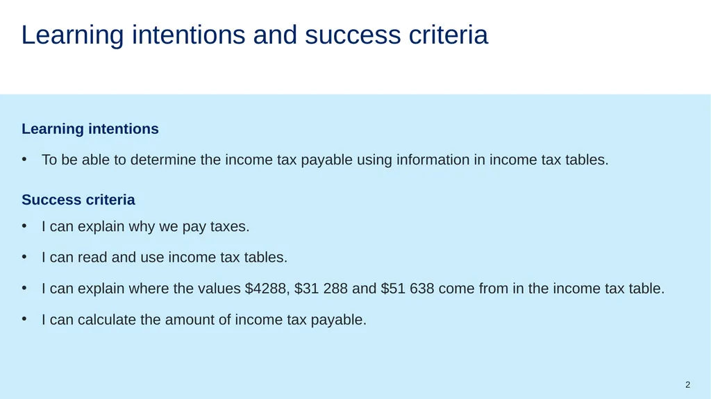 Calculating income tax Mathematics Standard – - slide 2 of 16
