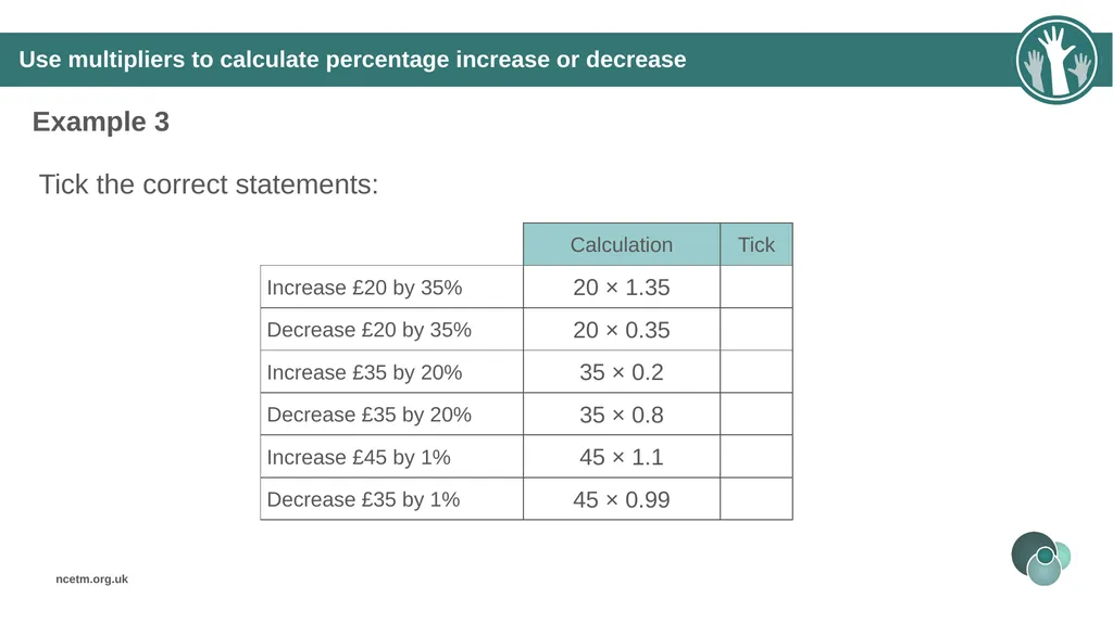 Calculating percentage changes (from 3.1 - slide 20 of 40