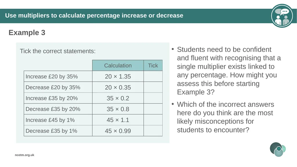 Calculating percentage changes (from 3.1 - slide 21 of 40