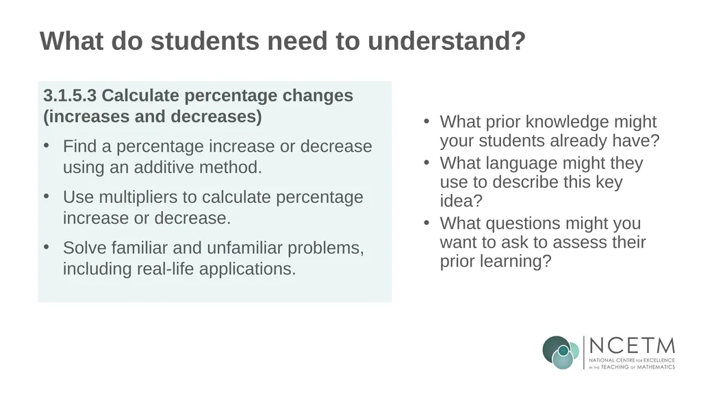 Calculating percentage changes (from 3.1 - slide 6 of 40