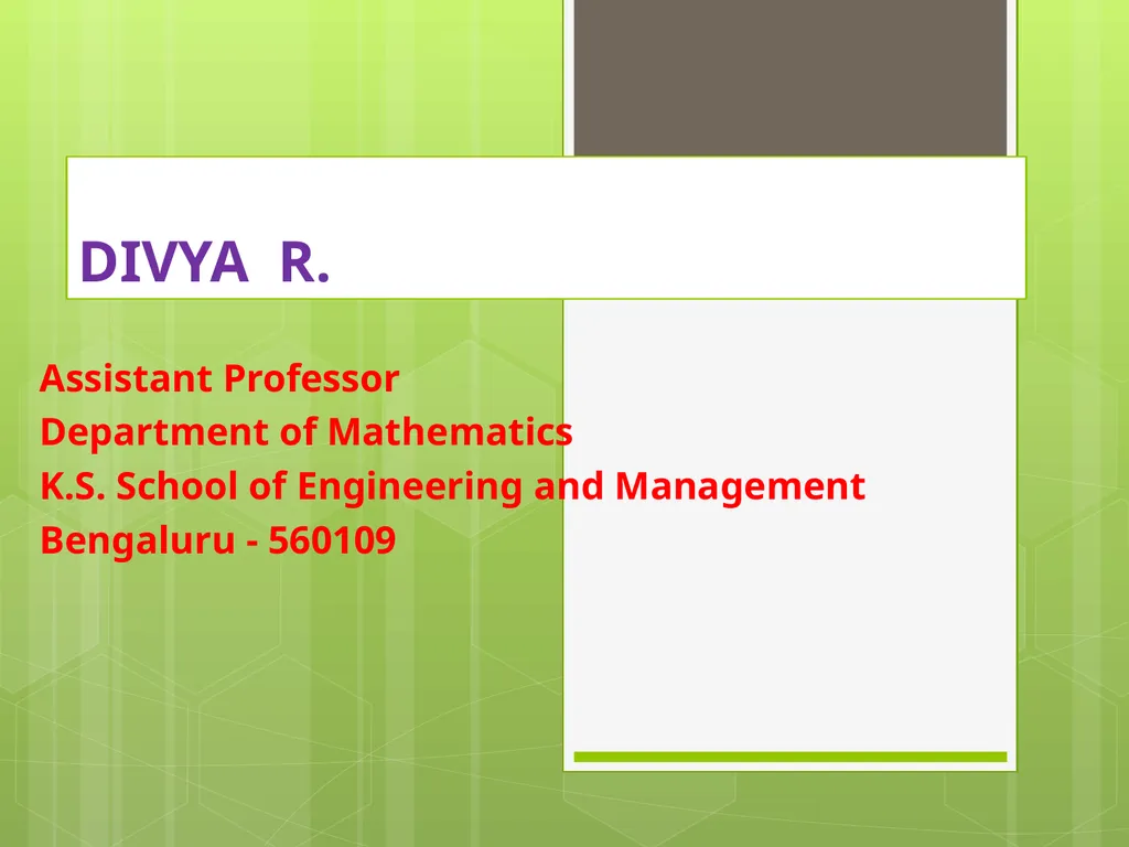 DIVYA R. Assistant Professor Department of - slide 1 of 27