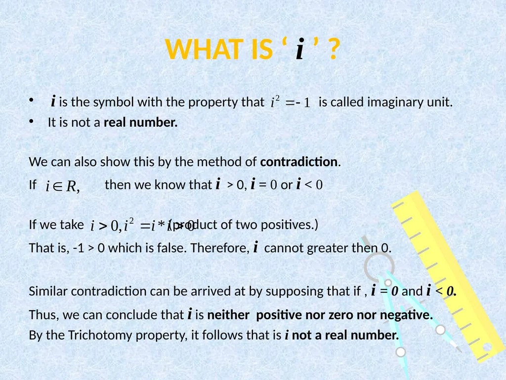 COMPLEX NUMBERS Students will be able to identify - slide 7 of 27