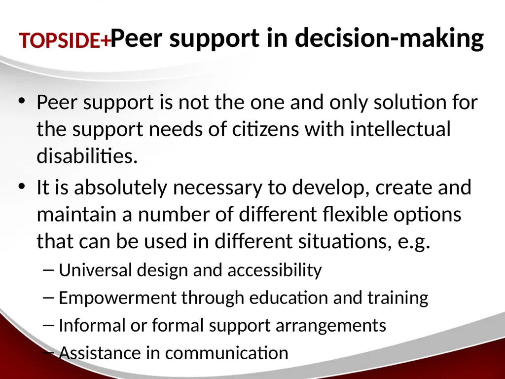 Peer-Support A model of supported decision-making - slide 14 of 16