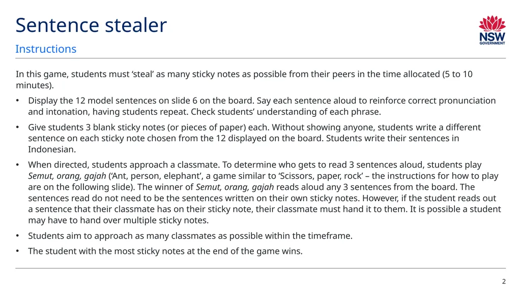 Sentence stealer Sentence stealer (1) Instructions - slide 2 of 7