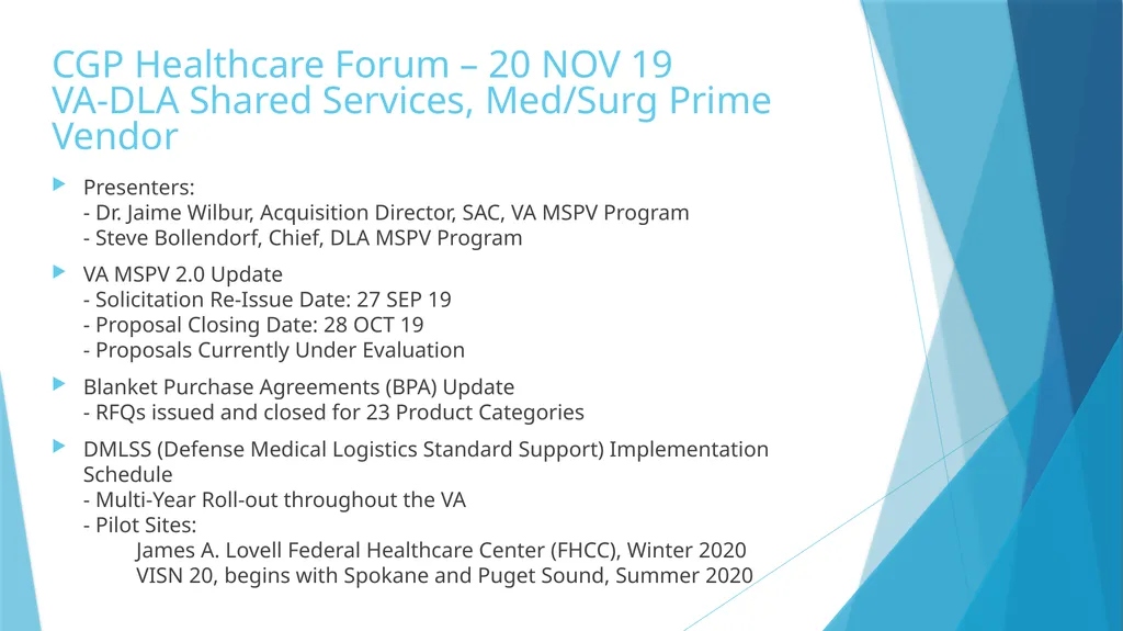 CGP Healthcare Forum – 20 NOV 19 VA-DLA Shared - slide 1 of 2