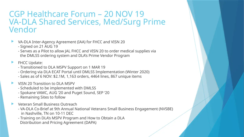 CGP Healthcare Forum – 20 NOV 19 VA-DLA Shared - slide 2 of 2