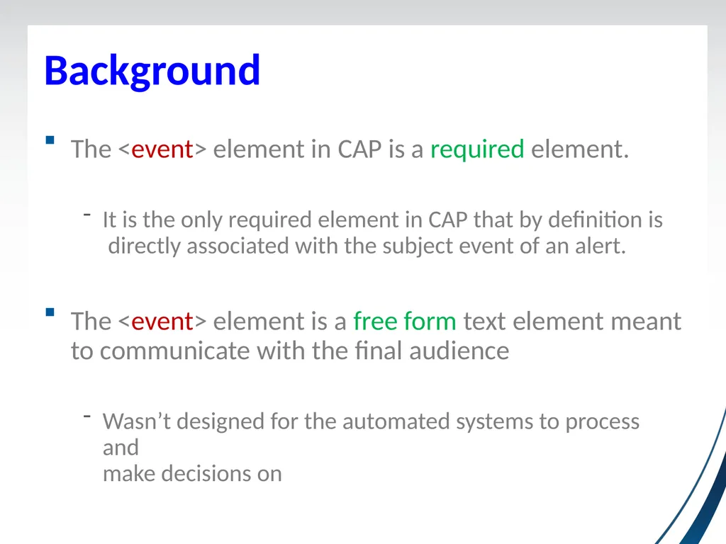 Event Terms for Use in CAP Subcommittee Update - slide 9 of 16