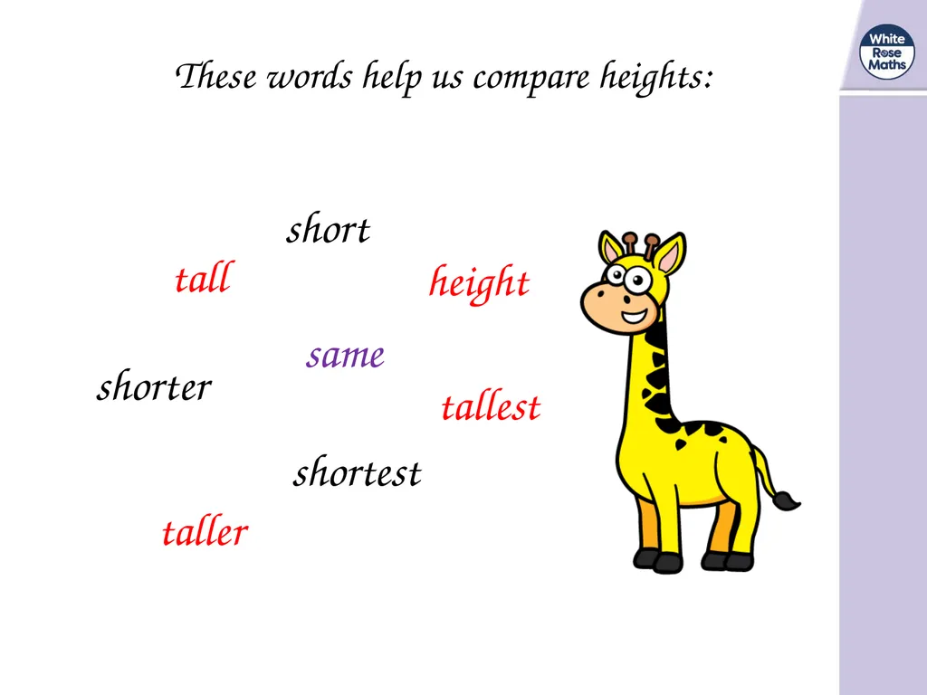 These words help us compare heights: height taller - slide 3 of 11